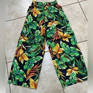 Nicole Miller 100% linen Floral Tropical Wide leg pants size L